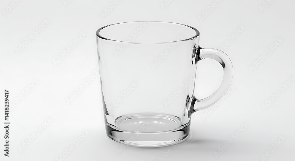 Clear Glass Mug Empty Drinkware Stock Photo for Beverage Mockups and Product Presentation Clear Glass Mug Empty Drinkware Stock Photo for Beverage Mockups and Product Presentation