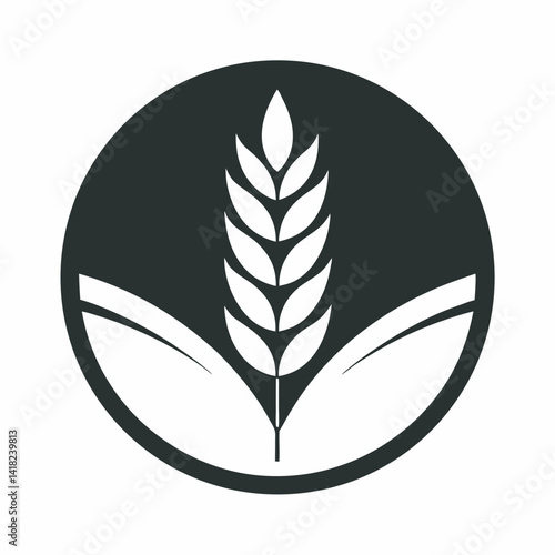 Minimalist wheat spike icon agriculture symbol black and white food industry logo