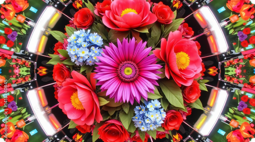 Beautiful images of colorful flowers inside a kaleidoscope. Beautiful images of colorful flowers inside a kaleidoscope.