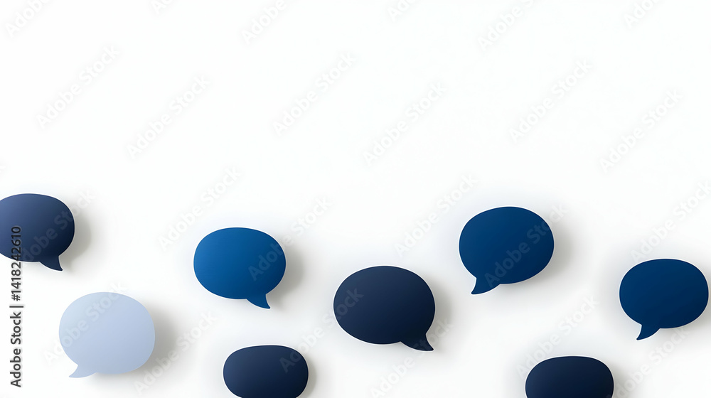 Fototapeta premium Abstract Communication Design with Blue Speech Bubbles on White Background