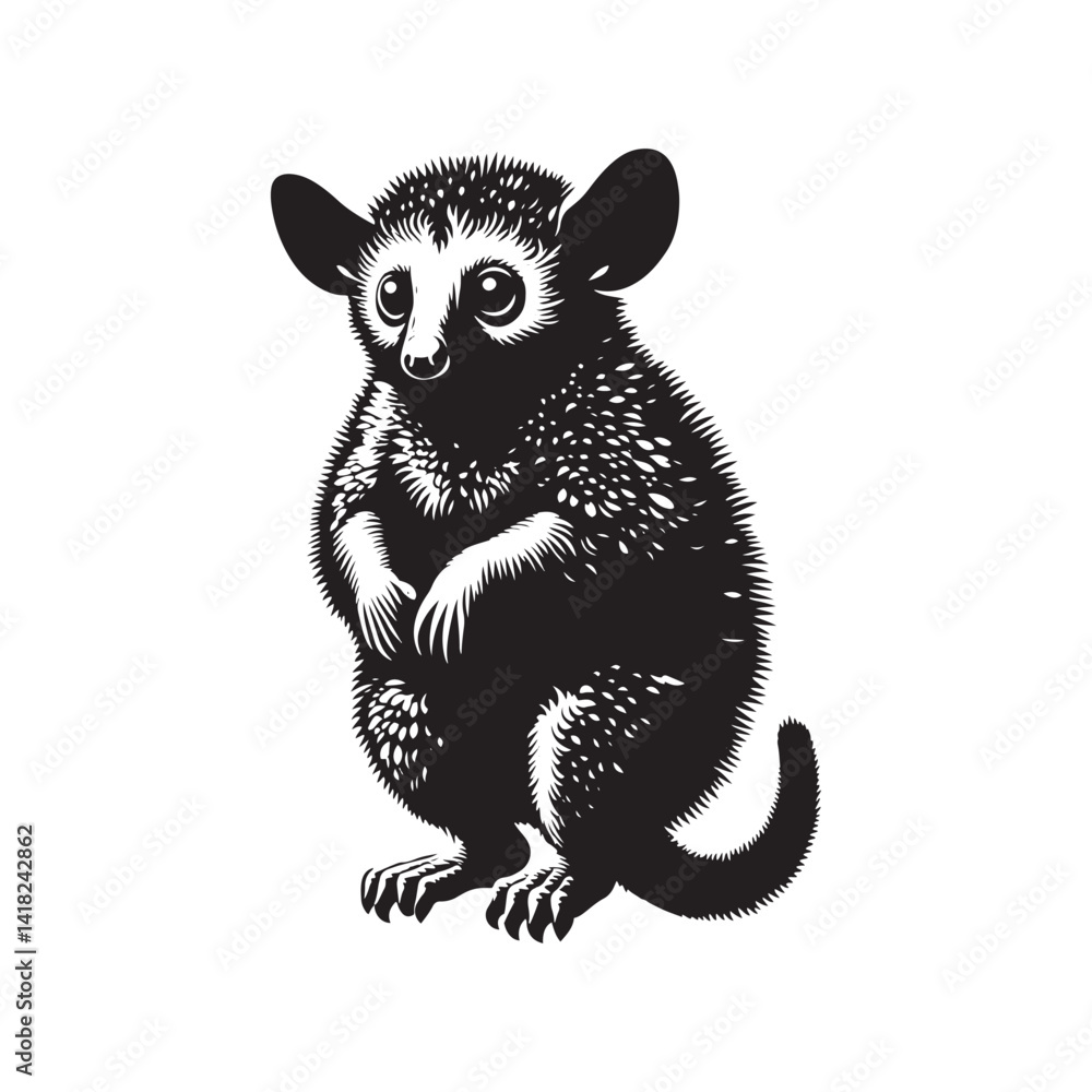 Fototapeta premium Mystery of Madagascar: A Fascinating Collection of Aye-Aye Vector Silhouettes Showcasing the Unique Form, Elusive Nature, and Nocturnal Charm of This Enigmatic Primate Species