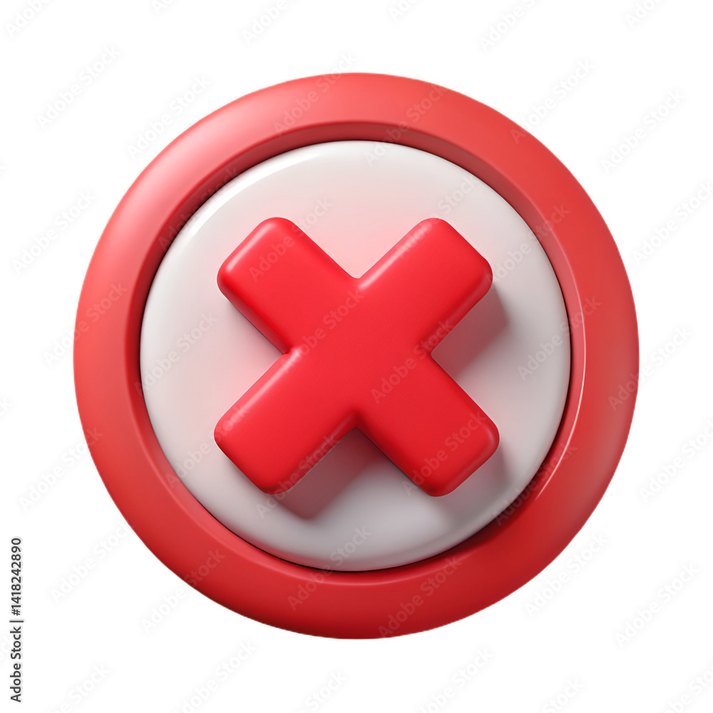 Obraz premium 3D Red Cancel Icon PNG – Modern Error Symbol for UI and Web Design