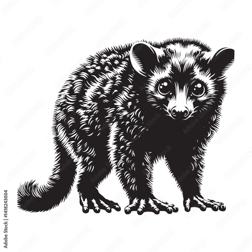 Fototapeta premium Mystery of Madagascar: A Fascinating Collection of Aye-Aye Vector Silhouettes Showcasing the Unique Form, Elusive Nature, and Nocturnal Charm of This Enigmatic Primate Species