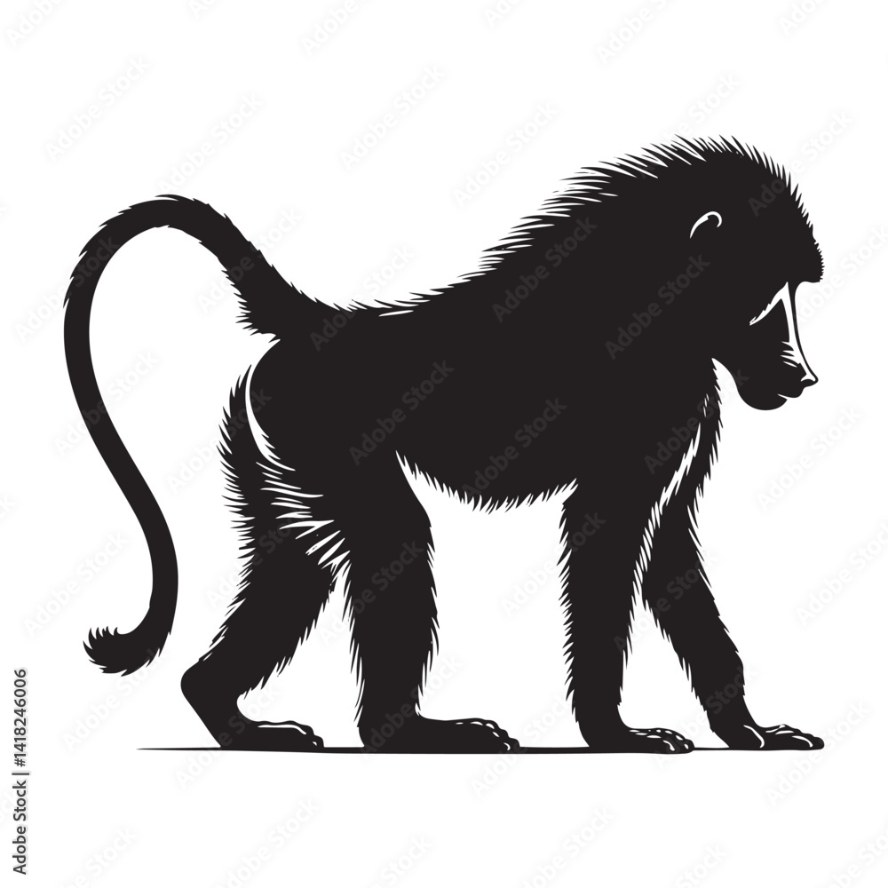Obraz premium Lords of the Cliffs: A Dynamic Collection of Baboon Vector Silhouettes Showcasing the Power, Social Bonds, and Rugged Beauty of These Intelligent African Primates in Motion