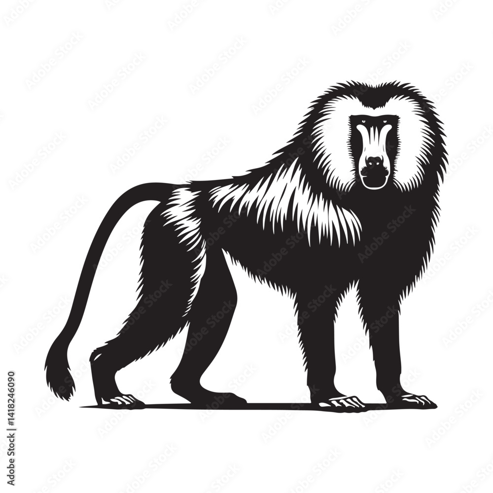 Fototapeta premium Lords of the Cliffs: A Dynamic Collection of Baboon Vector Silhouettes Showcasing the Power, Social Bonds, and Rugged Beauty of These Intelligent African Primates in Motion
