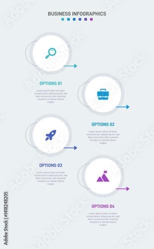 Vertical progress bar featuring 4 arrow-shaped elements, symbolizing the four stages of business strategy and progression. Clean timeline infographic design template. Vector for mobile presentation.