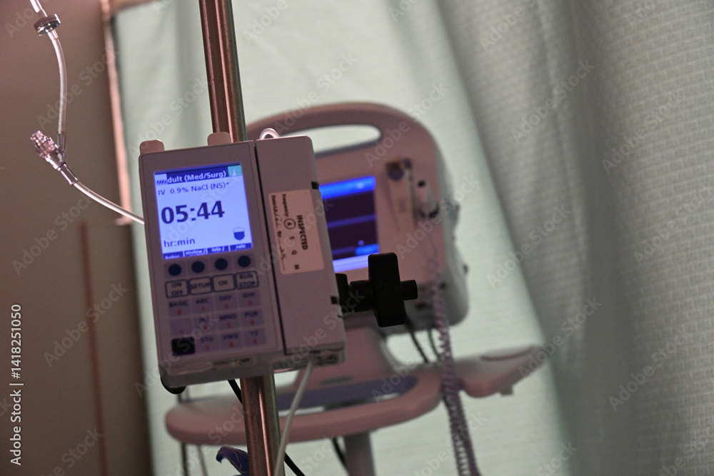IV and medical equipment and monitor, IV and medical equipment and monitor,