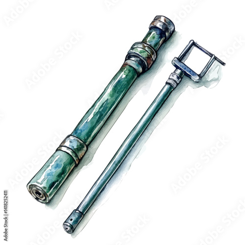 Ferro Rod And Striker Set, vector watercolor illustration, isolated on a white background.