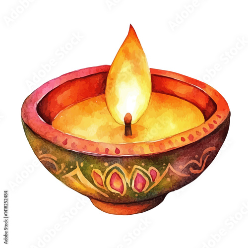 watercolor of Festive Diwali Diya Lamp, vector, isolated on a white background.