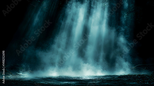 Dramatic Waterfall, Sunlight Beams