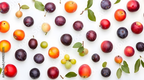 Colorful plums  fruits flatlay.