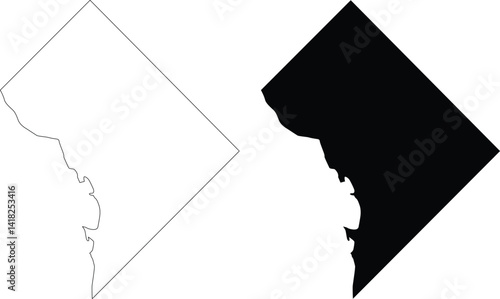 Washington city District of Columbia map outline, silhouette, contour vector