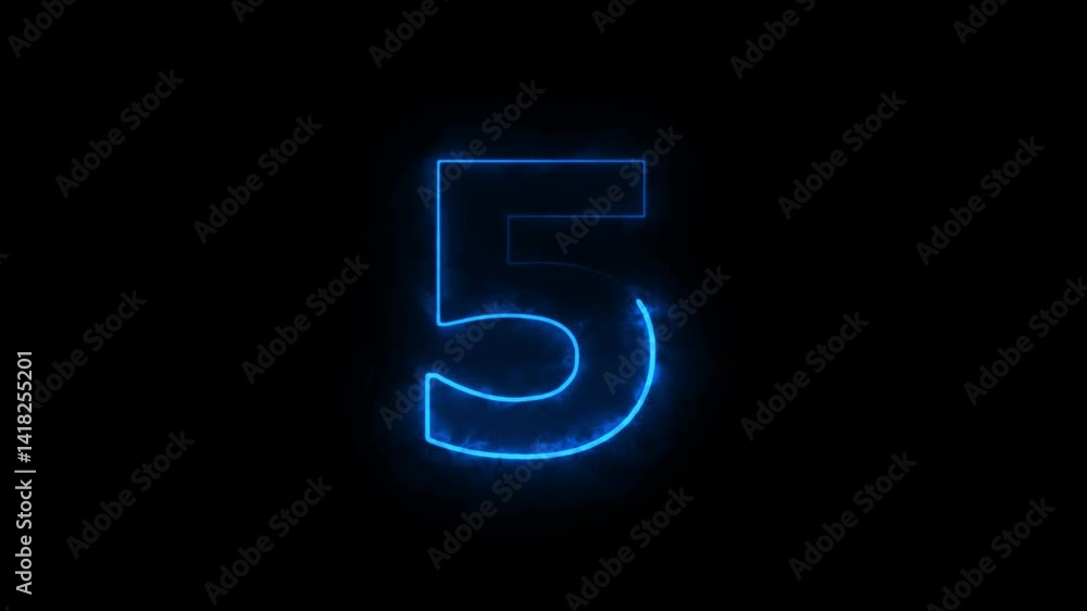 neon glowing text 5 number countdown icon on black background 4k animation. Neon number 5 with alpha channel, Energy blue neon 5 number. neon glowing text 5 number countdown icon on black background 4k animation. Neon number 5 with alpha channel, Energy blue neon 5 number.