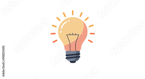 Light bulb shining brightly against a white background  