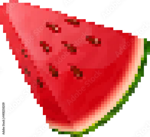 pixel art style piece of watermelon on transparent background png
