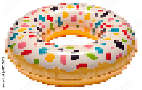 pixel art style bright inflatable swimming ring in the shape of a donut on transparent background png
