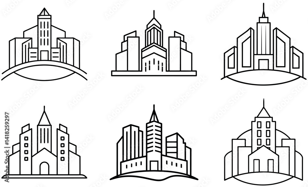 Black and White Hand-drawn Skyscraper and Building Icons Black and White Hand-drawn Skyscraper and Building Icons