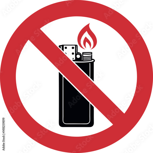 No Lighters Symbol Vector Illustration Fire Safety Warning Sign Forbidden Concept Red Circle Graphic Design Element Risk Prevention And Compliance Icon