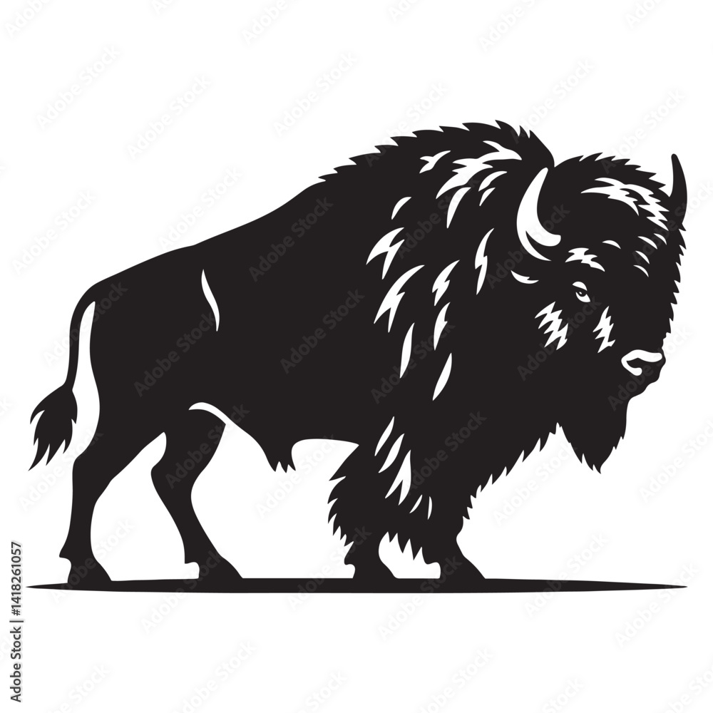 Fototapeta premium Thunder on the Plains: A Bold Collection of Bison Vector Silhouettes Capturing the Strength, Spirit, and Iconic Presence of This Majestic North American Grassland Giant