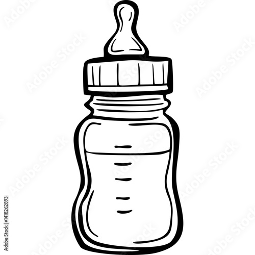 Baby feeding bottle in black line vector illustration
