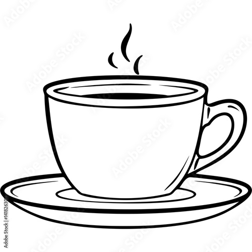 Coffee cup in black line vector style on white background
