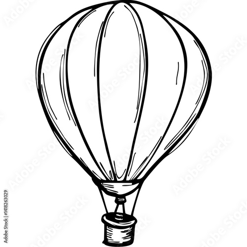 Hot air balloon in hand-drawn black line vector style
