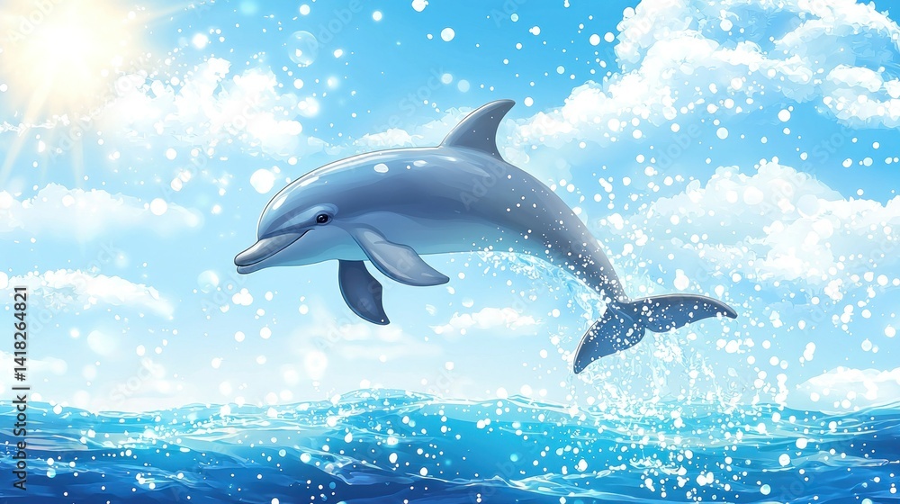Obraz premium Dolphin jumping in ocean under sunny sky