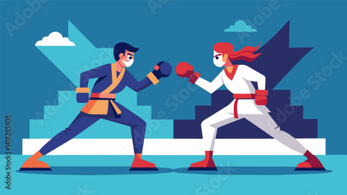 A virtual sparring match between two students each utilizing their own unique style and techniques to try and gain the upper hand.. Vector illustration