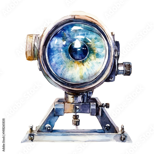 watercolor of Eye Examination Chart With A Bright Spotlight, vector, isolated on a white background.
