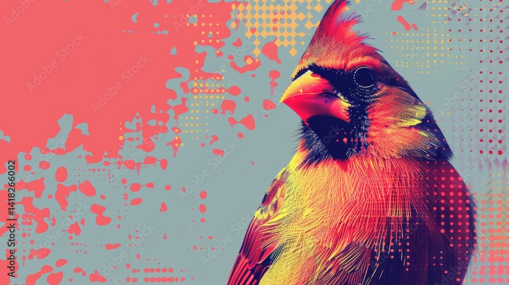 Vibrant Pop Art Cardinal with Bold Colors and Halftone Textures for Modern Wall Art