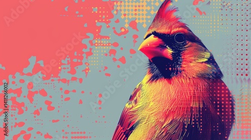 Obraz na płótnie Vibrant Pop Art Cardinal with Bold Colors and Halftone Textures for Modern Wall Art w salonie
