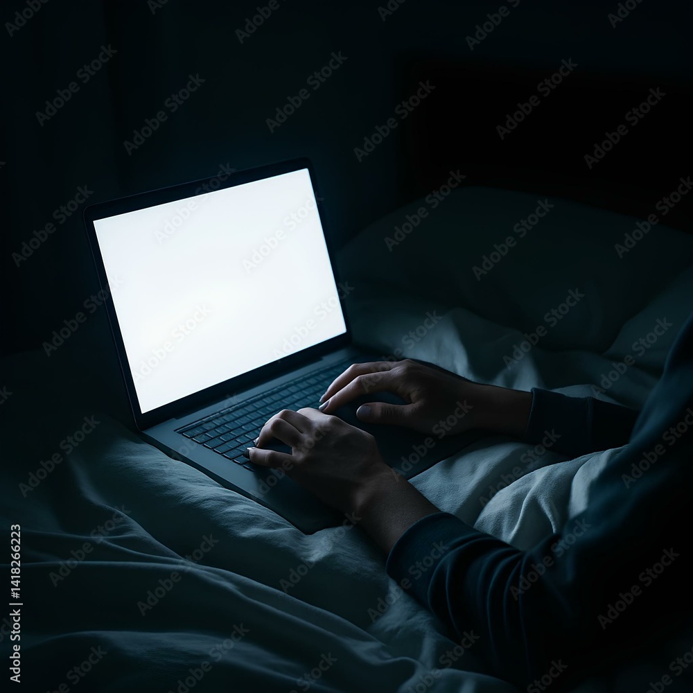 Naklejka premium Late-Night Laptop Work from Bed 