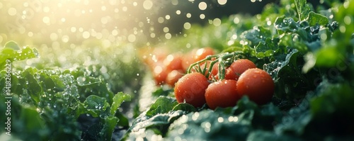 Digital farming, digital network, Iot, and Ai in agriculture and farming. Wide format. Hand edited generative AI