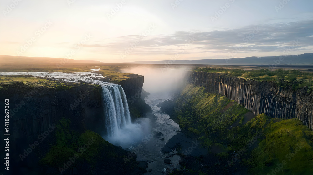 custom made wallpaper toronto digitalIcelandic Waterfall At Sunrise Panorama