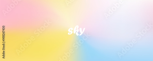 Abstract clear blue sky. Pastel rainbow. Light blue, pink and yellow color vector banner. Pastel gradient sky pattern. Blurred light fuzz colorful gradient background. Vector soft horizontal backdrop