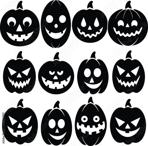 Set of Halloween Jack-o'-Lantern Silhouettes – Pumpkin Faces Collection