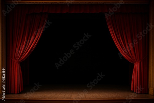 Red Velvet Curtains Frame an Empty Stage in a Theater Before the Performance ...