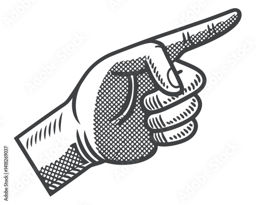 Engraved Pointing Hand Illustration: Direction, Choice, and Vintage Style.