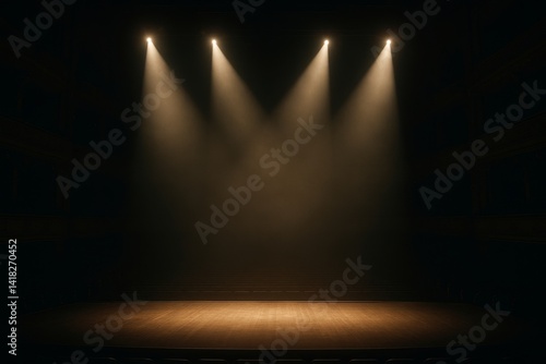 Stage Illuminated by Spotlight in an Empty Theater Environment Ready for Perf...