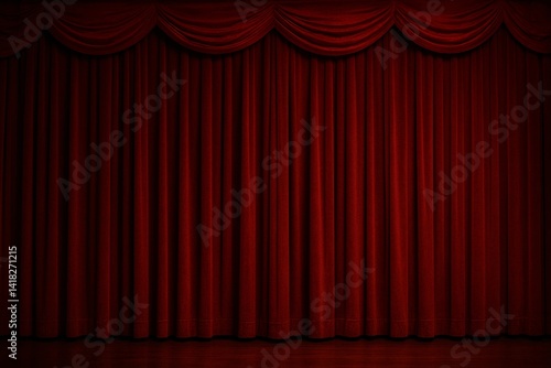 Red Theater Curtain Ready for Performance at Night Event in Cultural Center