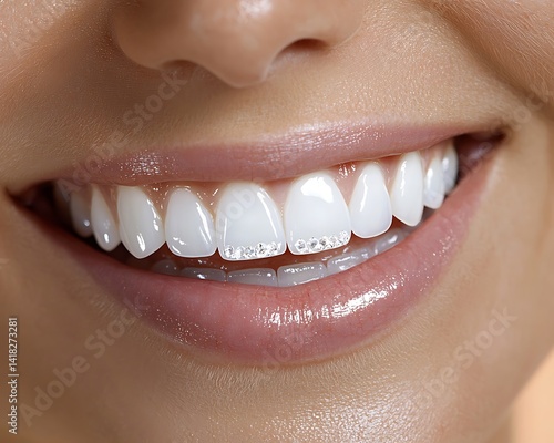 Woman's smile showcasing  diamond-encrusted teeth.