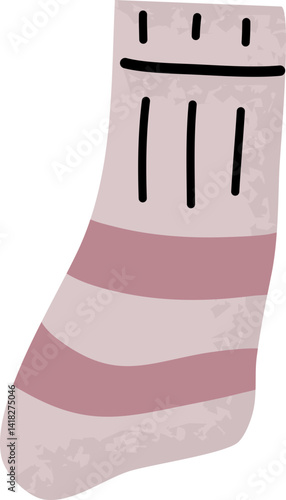 Doodle One striped sock flat vector illustration.