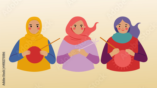 Each womans knitting style is unique making every shawl oneofakind and imbued with the love and care of its maker.. Vector illustration