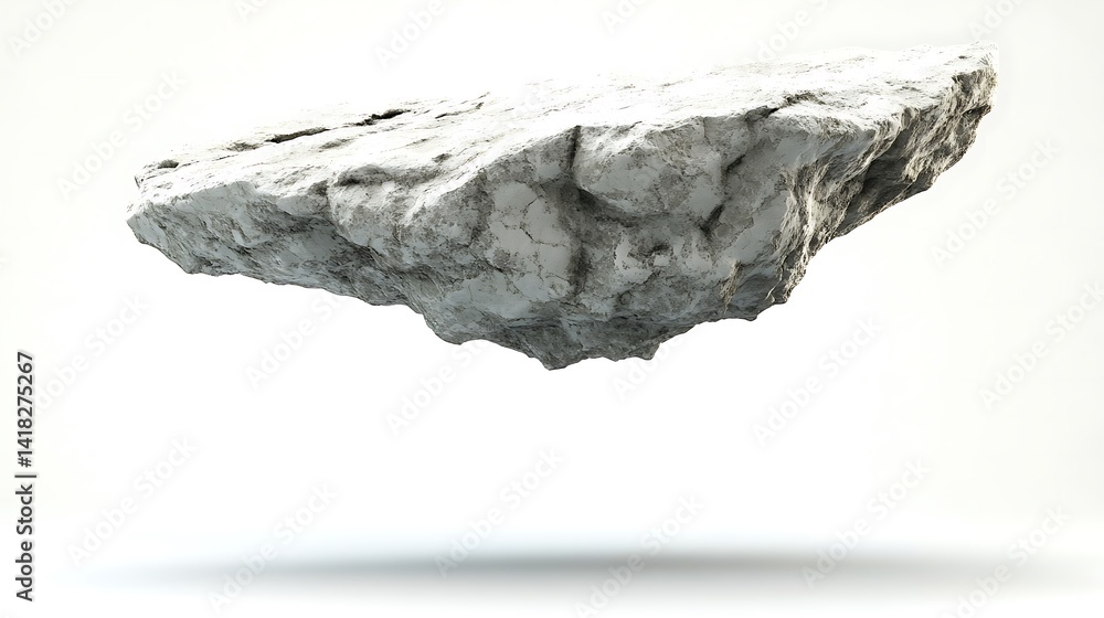 Fototapeta premium Isolated, levitating, fractured rock formation.