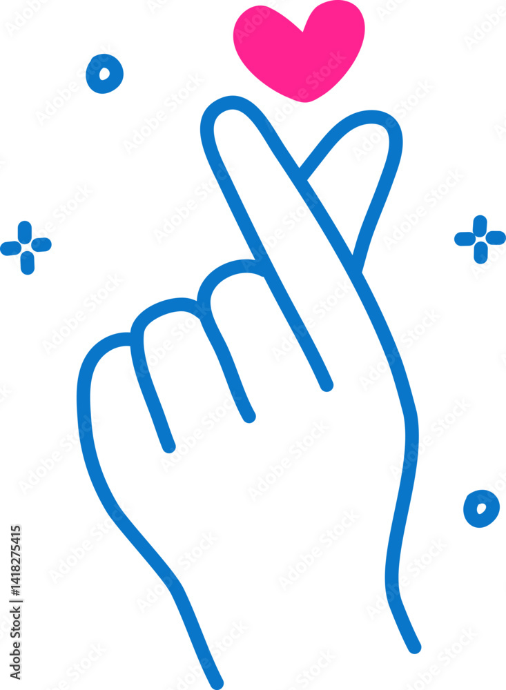 Obraz premium Finger Heart Doodle valentines day Korea finger heart hand making small I love you mini heart sign.
