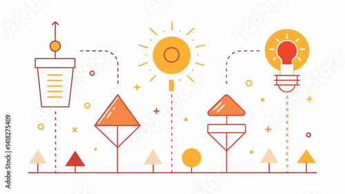 A series of line drawings depicting the varying levels of brightness and warmth associated with different light therapy options encouraging the viewer. Vector illustration