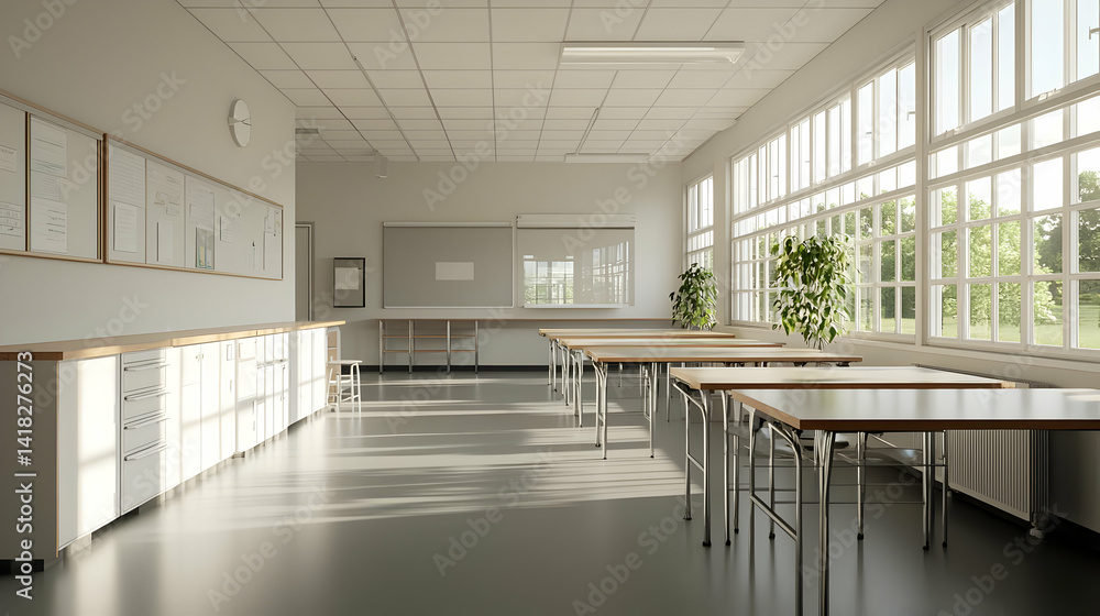 Obraz premium Bright Empty Modern Classroom With Sunlight