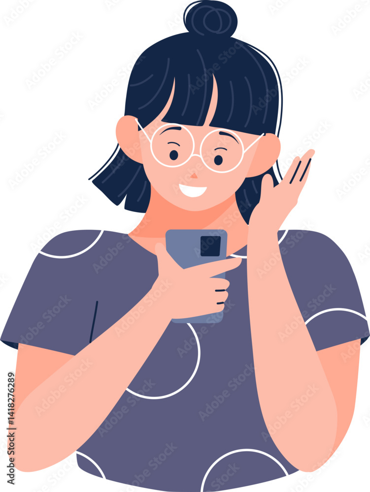 Young Female reads message on smartphone with happy and excited when using or scrolling mobile phone Young Female reads message on smartphone with happy and excited when using or scrolling mobile phone