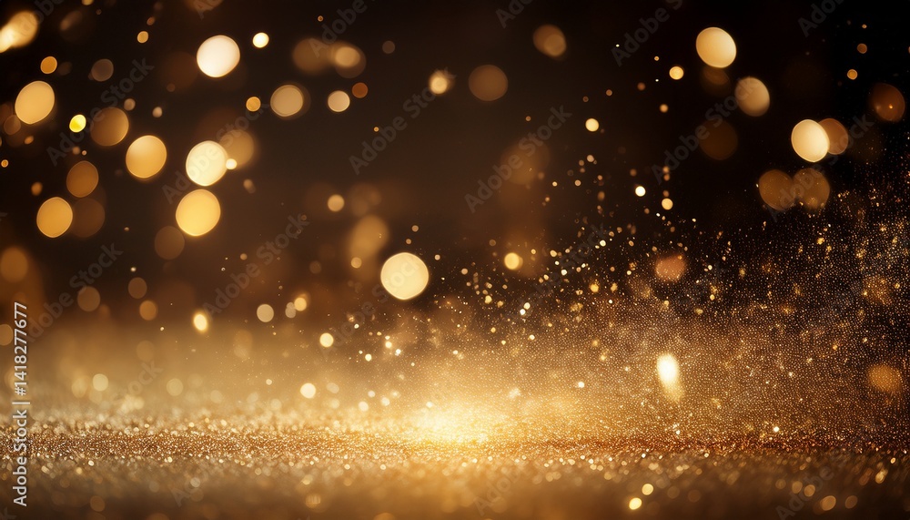 Naklejka premium Christmas background Magic shining gold dust Fine shiny dust bokeh particles shimmer effect