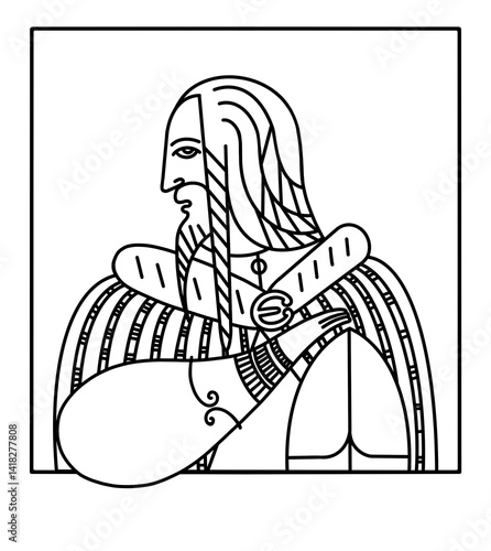 Stylized Line Art Portrait of Rurik